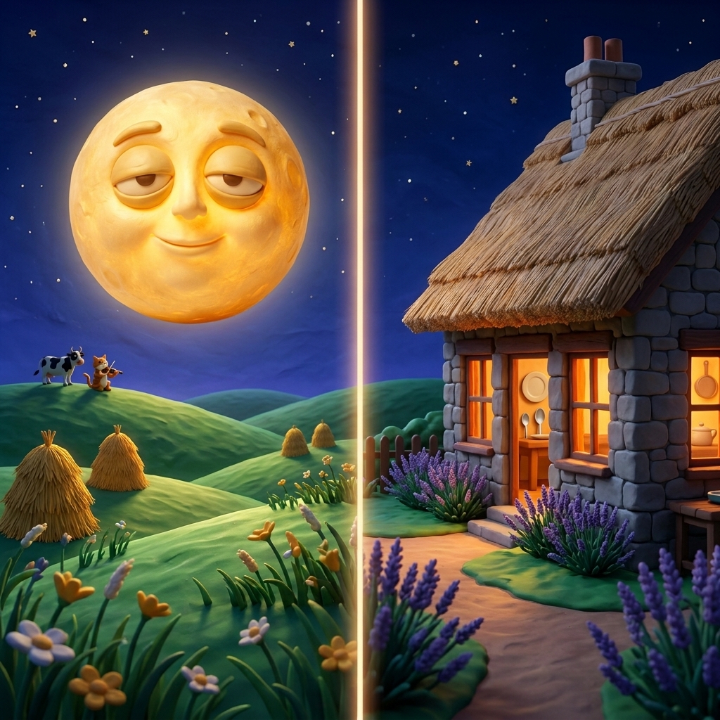Out in the moonlit field, or inside the cozy cottage. Where do you peek first?