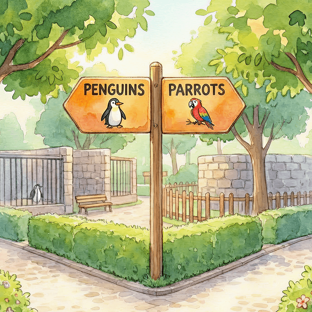 There are two more exhibits up ahead — but who knows what you'll find! Which sign do you follow?