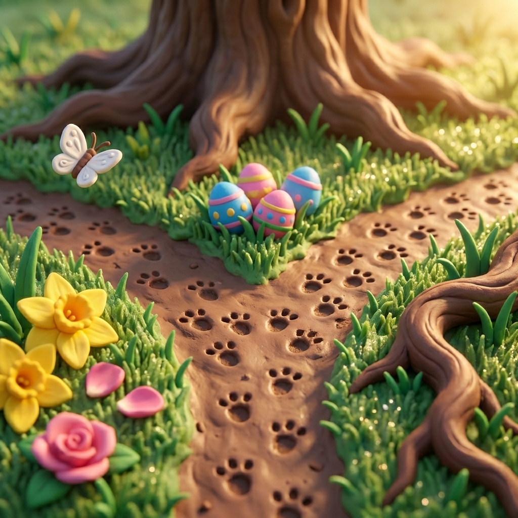 The bunny footprints go two ways! Which trail do you follow?