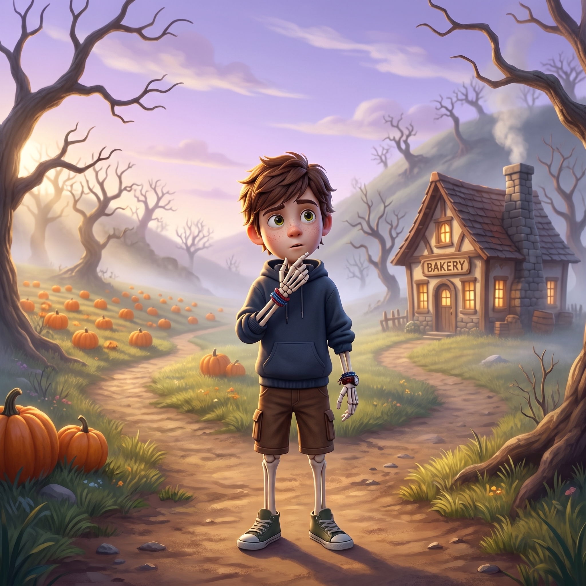 Bo stopped at a crossroads. Should he check the Pumpkin Patch, where he played yesterday morning? Or the Hollow Bakery, where he got his afternoon treat?